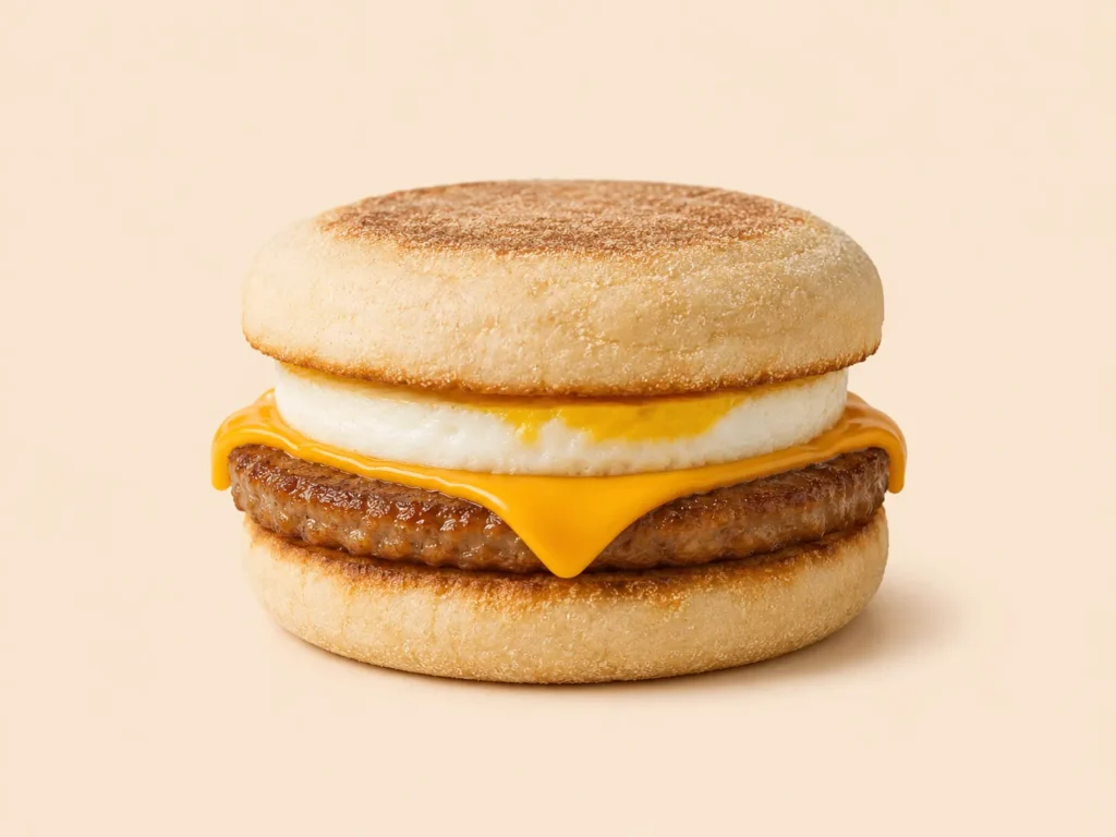 McDonald’s Menu Canada With Prices, Calories & Deals 2026 25 McDonald’s Sausage Egg McMuffin breakfast sandwich with calories